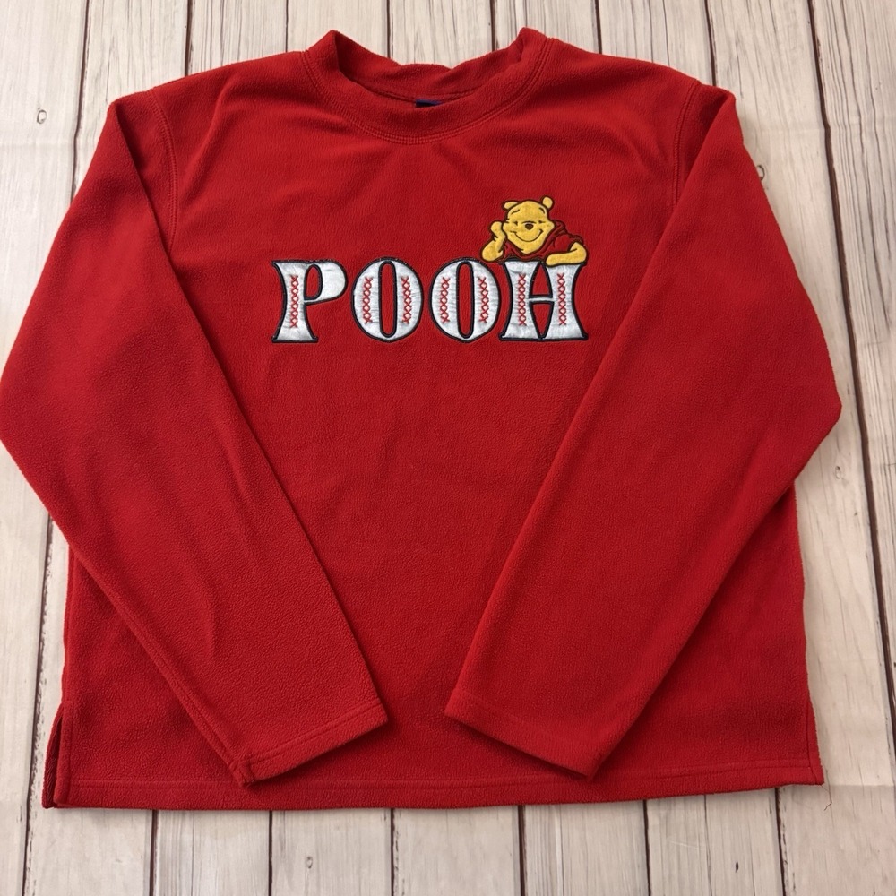 Disney Winnie The Pooh Red Fleece Sweater Women's Size Large Cozy Worm